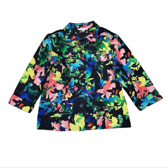 EUC Erin London women's floral lace back 97% cotton button down jacket coat, M - Picture 3 of 10